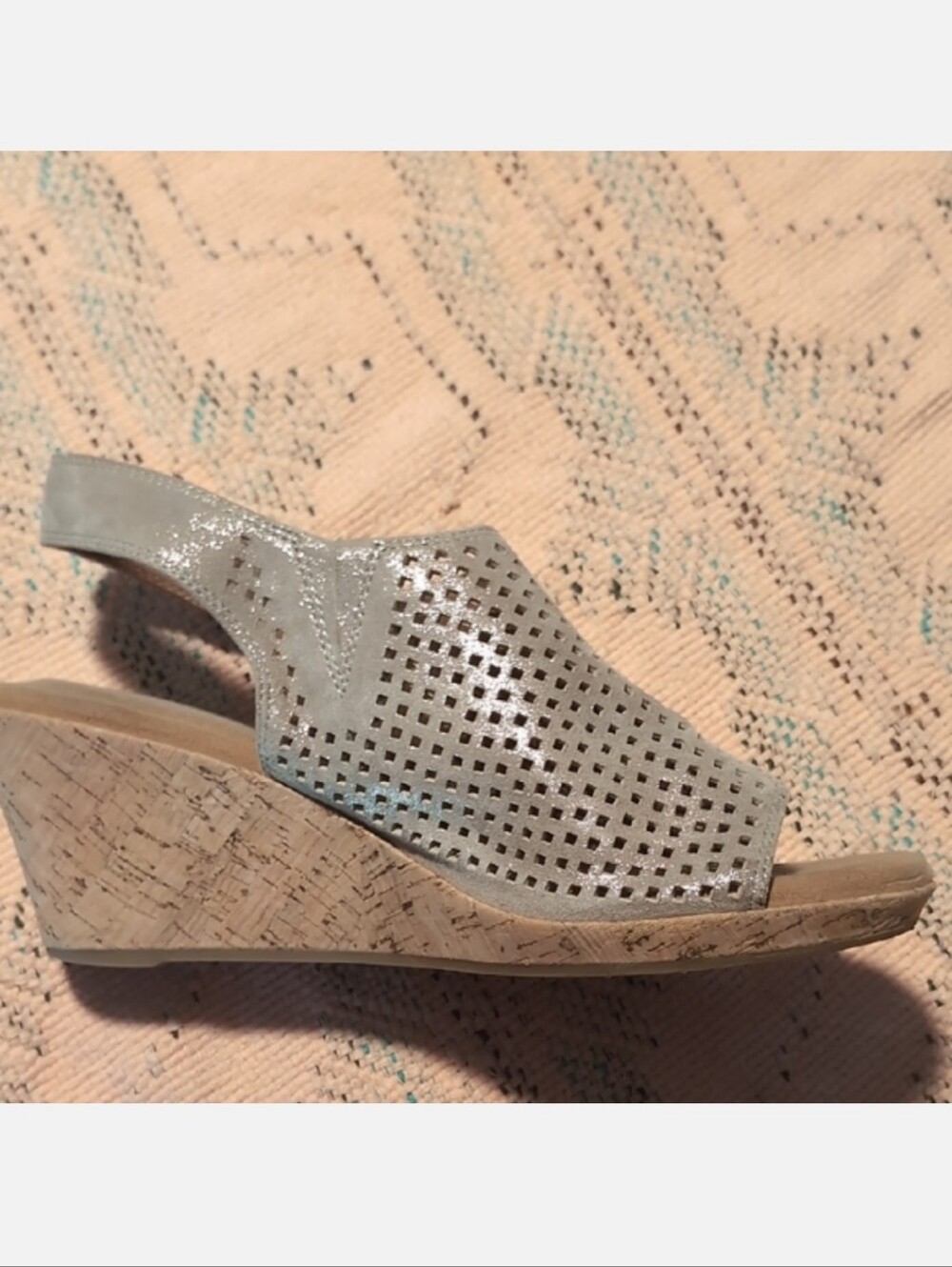 Rockport Briah Perforated Sandals Wedge Slingback Shiny Beige Size 5.5